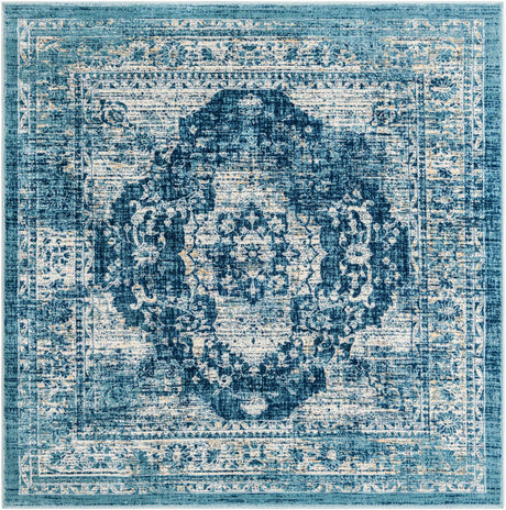 Navy Blue 6' 1 x 6' 1 Oslo Square Area Rug 100% Polypropylene Traditional Classic Vintage Distressed Carpet for Indoor Home Decor for Sale at Rug Engine