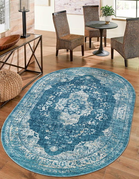 Navy Blue 7' 10 x 10' Oslo Oval Area Rug 100% Polypropylene Traditional Classic Vintage Distressed Carpet for Indoor Home Decor for Sale at Rug Engine