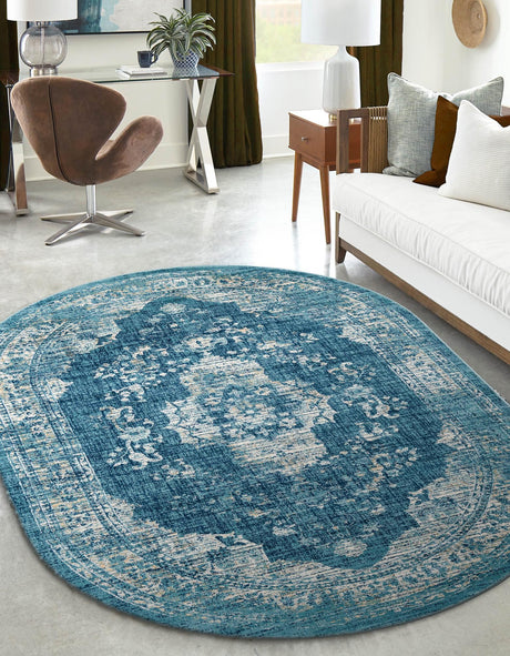 Navy Blue 7' 10 x 10' Oslo Oval Area Rug 100% Polypropylene Traditional Classic Vintage Distressed Carpet for Indoor Home Decor for Sale at Rug Engine
