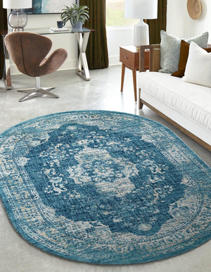 Navy Blue 6' 1 x 9' Oslo Oval Area Rug 100% Polypropylene Traditional Classic Vintage Distressed Carpet for Indoor Home Decor for Sale at Rug Engine