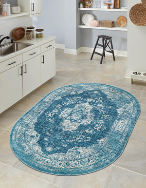 Navy Blue 6' 1 x 9' Oslo Oval Area Rug 100% Polypropylene Traditional Classic Vintage Distressed Carpet for Indoor Home Decor for Sale at Rug Engine