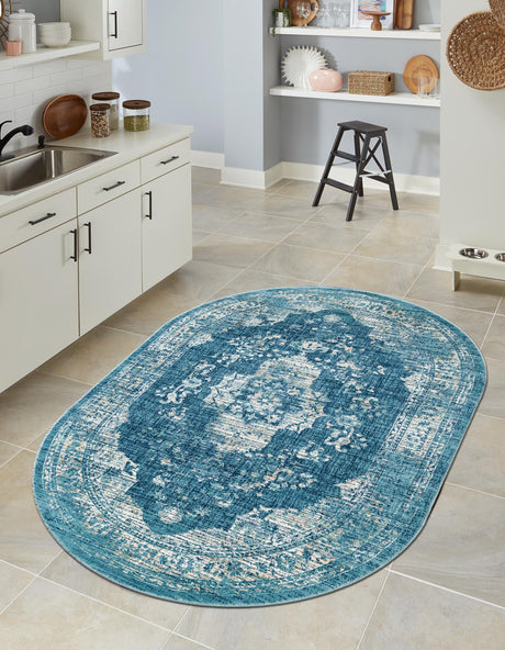 Navy Blue 6' 1 x 9' Oslo Oval Area Rug 100% Polypropylene Traditional Classic Vintage Distressed Carpet for Indoor Home Decor for Sale at Rug Engine