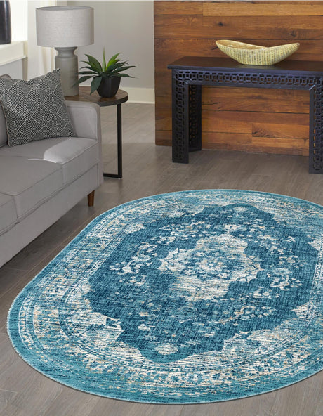 Navy Blue 7' 10 x 10' Oslo Oval Area Rug 100% Polypropylene Traditional Classic Vintage Distressed Carpet for Indoor Home Decor for Sale at Rug Engine