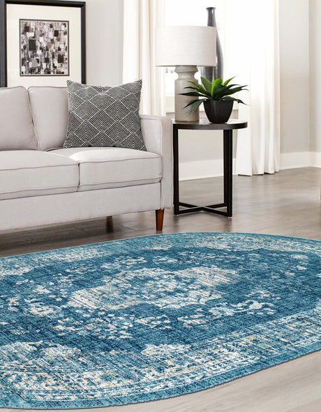 Navy Blue 7' 10 x 10' Oslo Oval Area Rug 100% Polypropylene Traditional Classic Vintage Distressed Carpet for Indoor Home Decor for Sale at Rug Engine