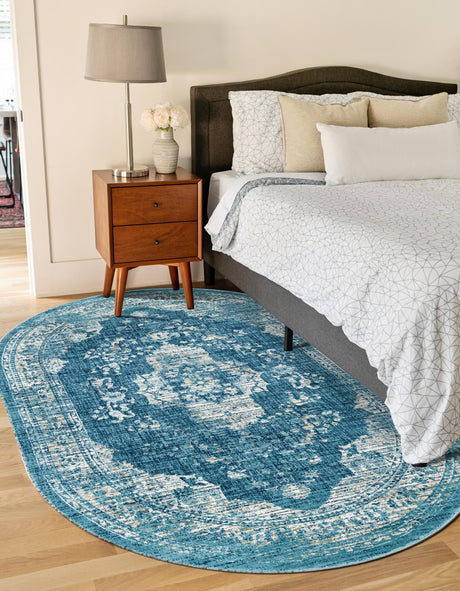 Navy Blue 6' 1 x 9' Oslo Oval Area Rug 100% Polypropylene Traditional Classic Vintage Distressed Carpet for Indoor Home Decor for Sale at Rug Engine
