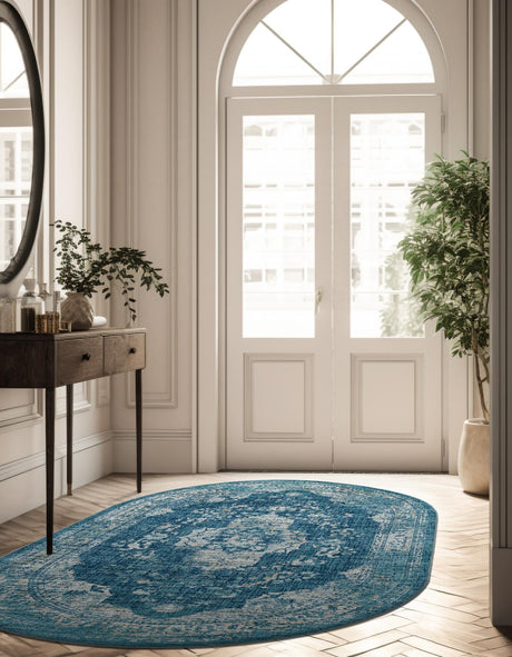 Navy Blue 7' 10 x 10' Oslo Oval Area Rug 100% Polypropylene Traditional Classic Vintage Distressed Carpet for Indoor Home Decor for Sale at Rug Engine