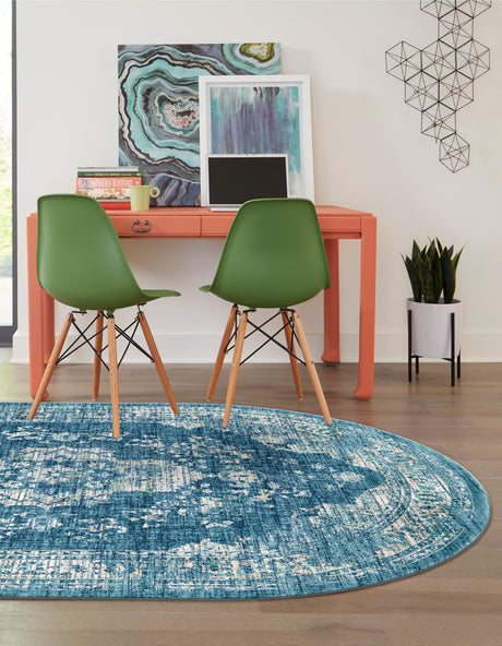 Navy Blue 6' 1 x 9' Oslo Oval Area Rug 100% Polypropylene Traditional Classic Vintage Distressed Carpet for Indoor Home Decor for Sale at Rug Engine