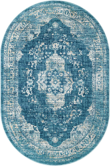 Navy Blue 6' 1 x 9' Oslo Oval Area Rug 100% Polypropylene Traditional Classic Vintage Distressed Carpet for Indoor Home Decor for Sale at Rug Engine
