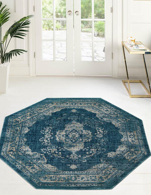 Navy Blue 7' 10 x 7' 10 Oslo Octagon Area Rug 100% Polypropylene Traditional Classic Vintage Distressed Carpet for Indoor Home Decor for Sale at Rug Engine