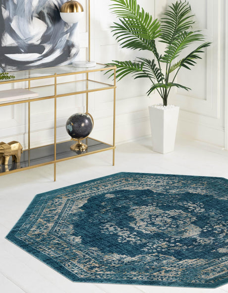 Navy Blue 7' 10 x 7' 10 Oslo Octagon Area Rug 100% Polypropylene Traditional Classic Vintage Distressed Carpet for Indoor Home Decor for Sale at Rug Engine