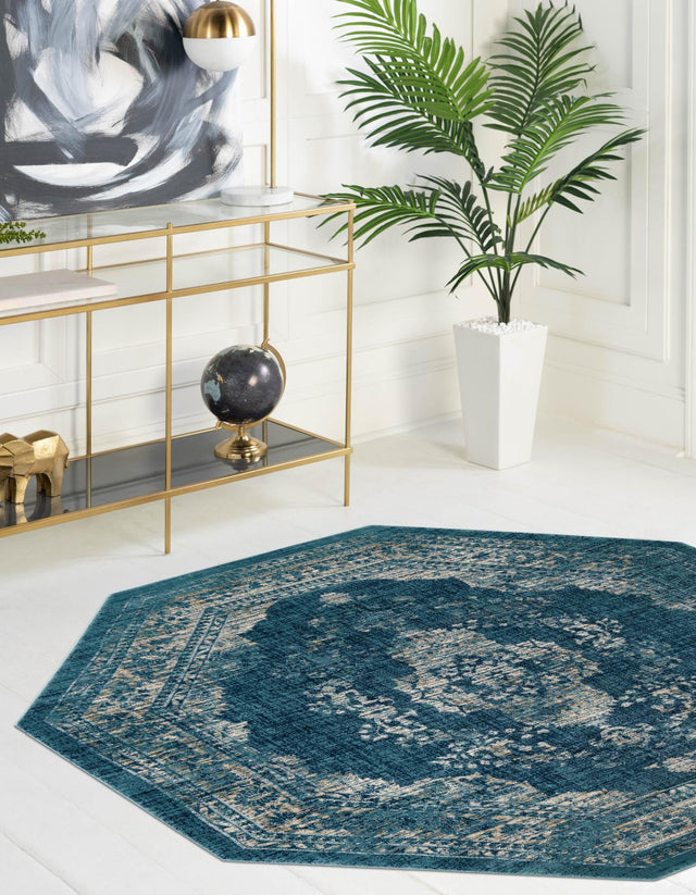 Navy Blue 7' 10 x 7' 10 Oslo Octagon Area Rug 100% Polypropylene Traditional Classic Vintage Distressed Carpet for Indoor Home Decor for Sale at Rug Engine