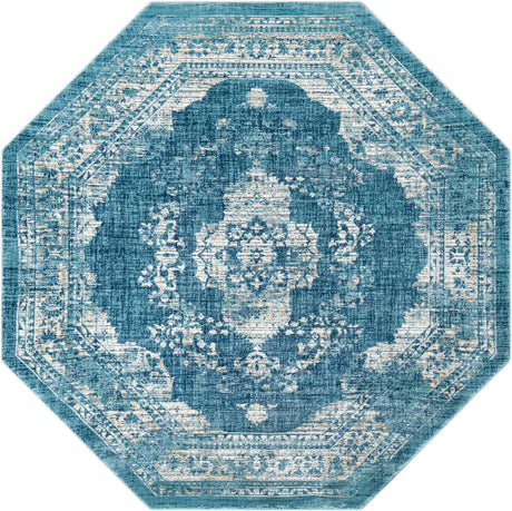 Navy Blue 7' 10 x 7' 10 Oslo Octagon Area Rug 100% Polypropylene Traditional Classic Vintage Distressed Carpet for Indoor Home Decor for Sale at Rug Engine