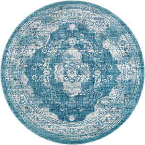 Navy Blue 7' 10 x 7' 10 Oslo Round Area Rug 100% Polypropylene Traditional Classic Vintage Distressed Carpet for Indoor Home Decor for Sale at Rug Engine