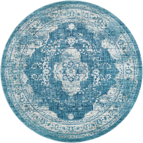 Navy Blue 7' 10 x 7' 10 Oslo Round Area Rug 100% Polypropylene Traditional Classic Vintage Distressed Carpet for Indoor Home Decor for Sale at Rug Engine