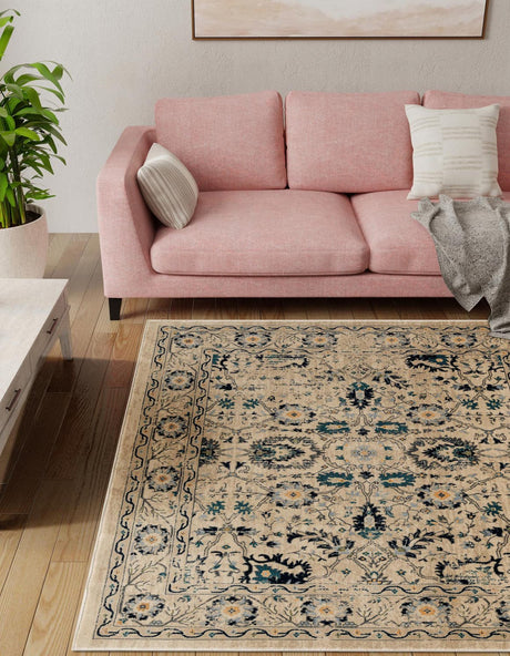 Beige 6' 1 x 6' 1 Oslo Square Area Rug 100% Polypropylene Traditional Classic Vintage Distressed Carpet for Indoor Home Decor for Sale at Rug Engine