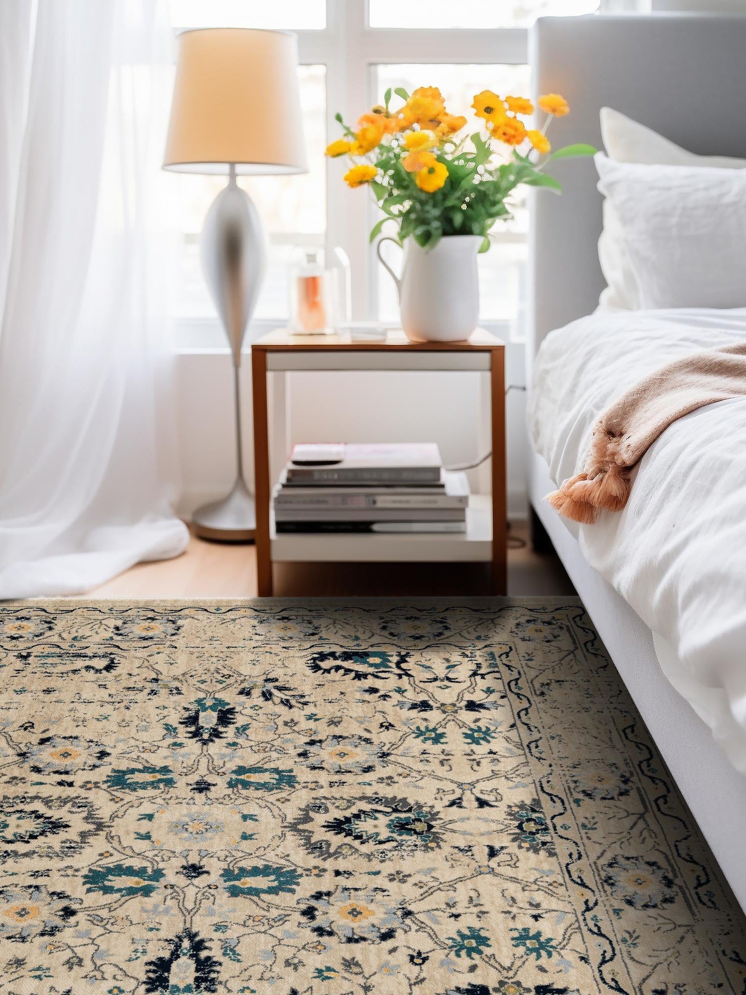 Beige 5' 3 x 5' 3 Oslo Square Area Rug 100% Polypropylene Traditional Classic Vintage Distressed Carpet for Indoor Home Decor for Sale at Rug Engine
