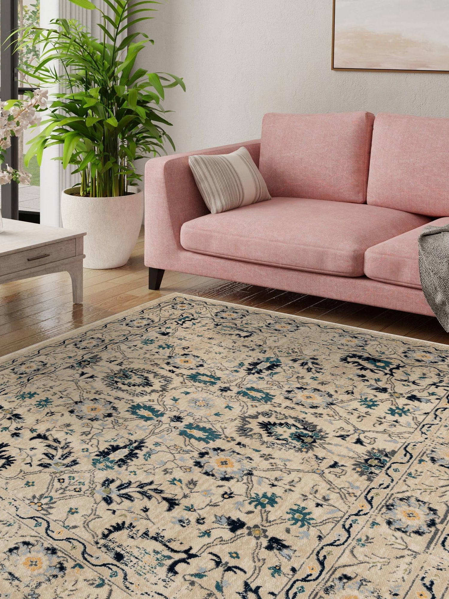 Beige 5' 3 x 5' 3 Oslo Square Area Rug 100% Polypropylene Traditional Classic Vintage Distressed Carpet for Indoor Home Decor for Sale at Rug Engine
