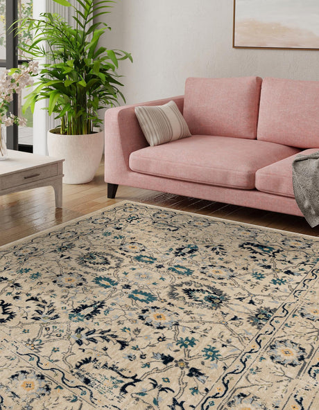 Beige 5' 3 x 5' 3 Oslo Square Area Rug 100% Polypropylene Traditional Classic Vintage Distressed Carpet for Indoor Home Decor for Sale at Rug Engine