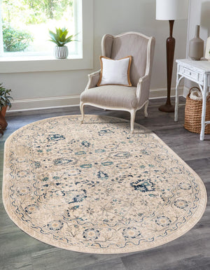 Beige 6' 1 x 9' Oslo Oval Area Rug 100% Polypropylene Traditional Classic Vintage Distressed Carpet for Indoor Home Decor for Sale at Rug Engine