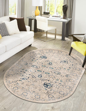 Beige 6' 1 x 9' Oslo Oval Area Rug 100% Polypropylene Traditional Classic Vintage Distressed Carpet for Indoor Home Decor for Sale at Rug Engine