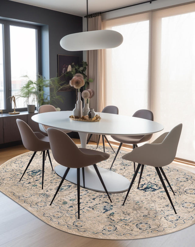 Beige 6' 1 x 9' Oslo Oval Area Rug 100% Polypropylene Traditional Classic Vintage Distressed Carpet for Indoor Home Decor for Sale at Rug Engine