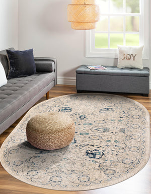 Beige 7' 10 x 10' Oslo Oval Area Rug 100% Polypropylene Traditional Classic Vintage Distressed Carpet for Indoor Home Decor for Sale at Rug Engine