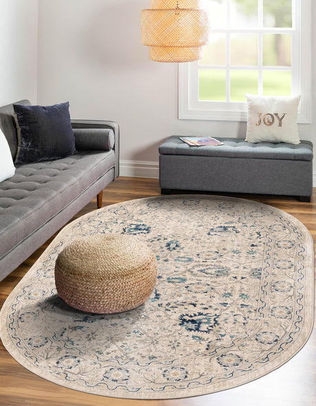 Beige 6' 1 x 9' Oslo Oval Area Rug 100% Polypropylene Traditional Classic Vintage Distressed Carpet for Indoor Home Decor for Sale at Rug Engine