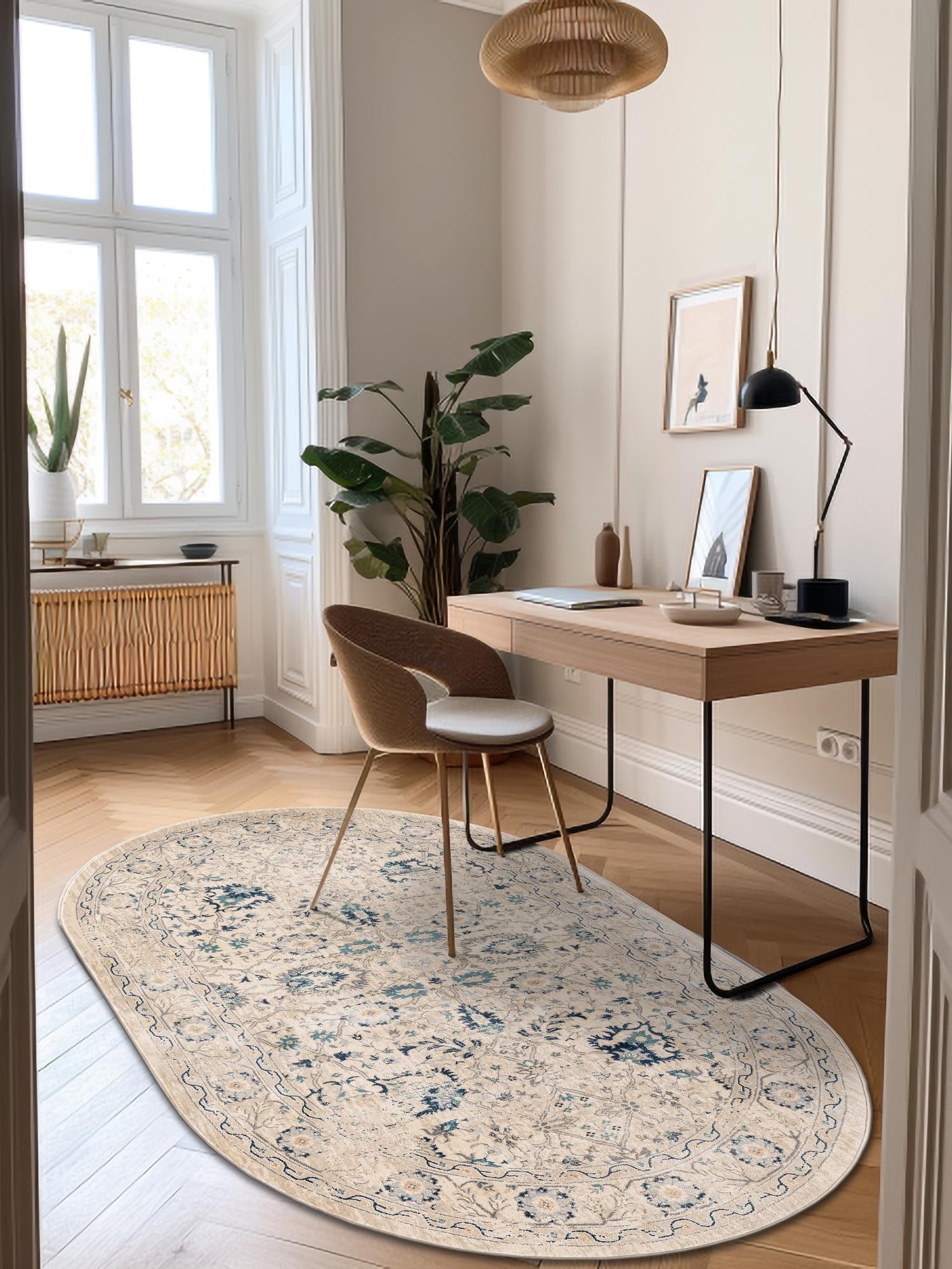 Beige 6' 1 x 9' Oslo Oval Area Rug 100% Polypropylene Traditional Classic Vintage Distressed Carpet for Indoor Home Decor for Sale at Rug Engine