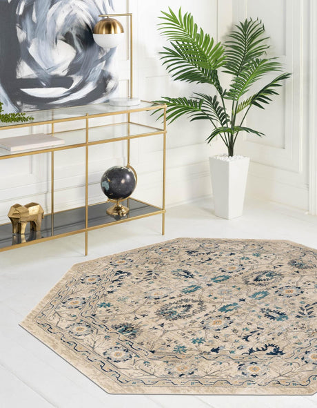 Beige 5' 3 x 5' 3 Oslo Octagon Area Rug 100% Polypropylene Traditional Classic Vintage Distressed Carpet for Indoor Home Decor for Sale at Rug Engine