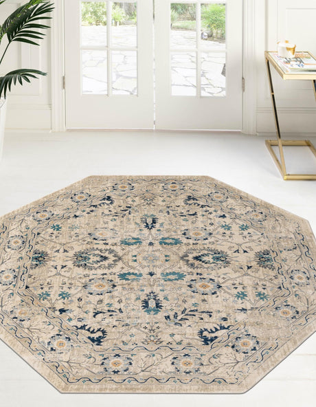 Beige 5' 3 x 5' 3 Oslo Octagon Area Rug 100% Polypropylene Traditional Classic Vintage Distressed Carpet for Indoor Home Decor for Sale at Rug Engine