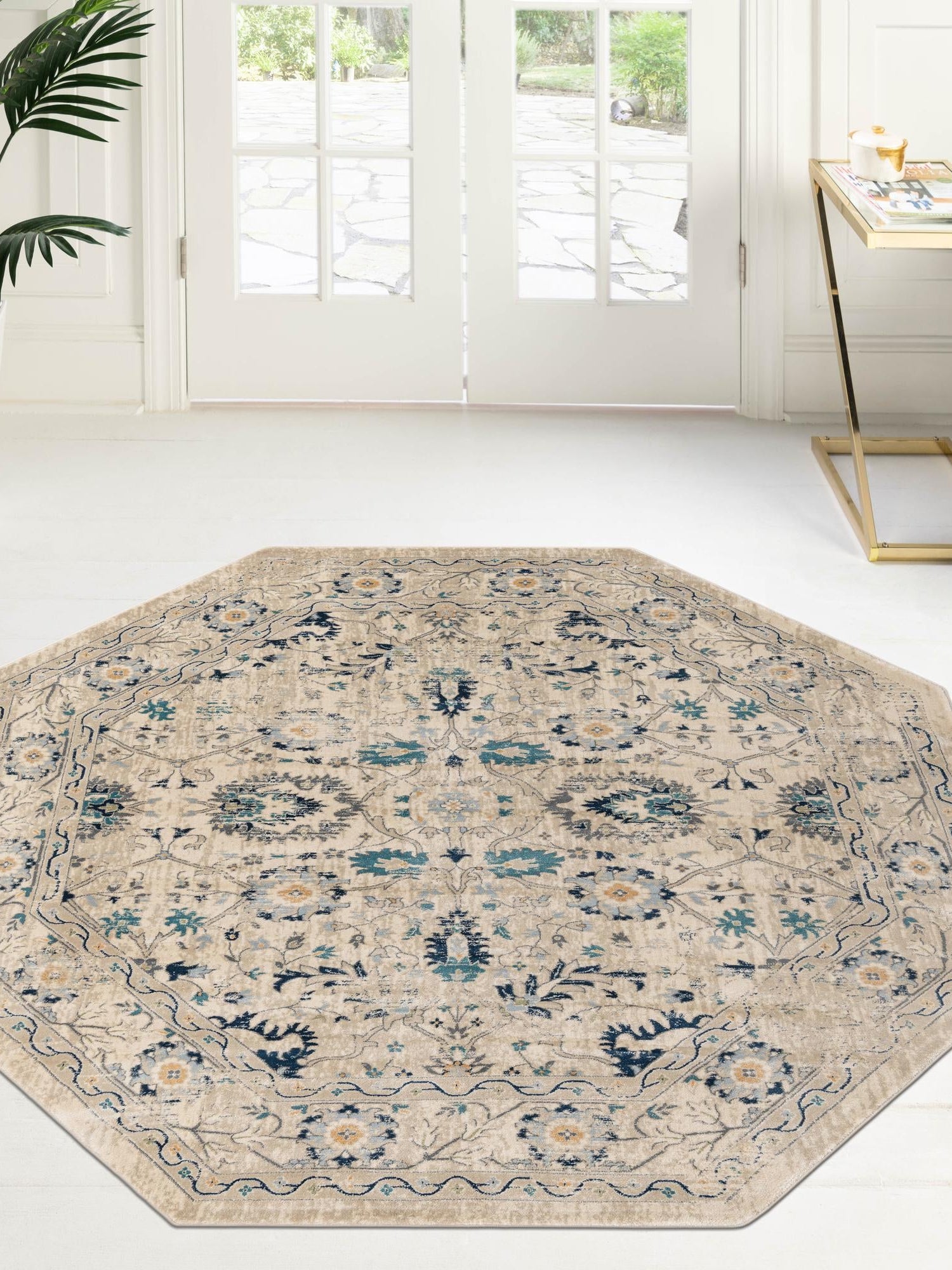 Beige 7' 10 x 7' 10 Oslo Octagon Area Rug 100% Polypropylene Traditional Classic Vintage Distressed Carpet for Indoor Home Decor for Sale at Rug Engine