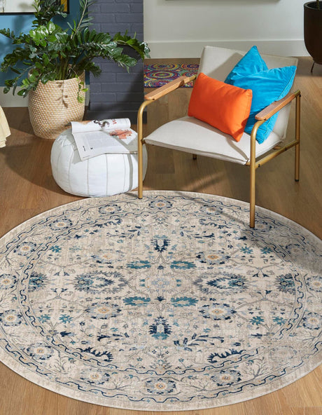 Beige 3' 3 x 3' 3 Oslo Round Area Rug 100% Polypropylene Traditional Classic Vintage Distressed Carpet for Indoor Home Decor for Sale at Rug Engine