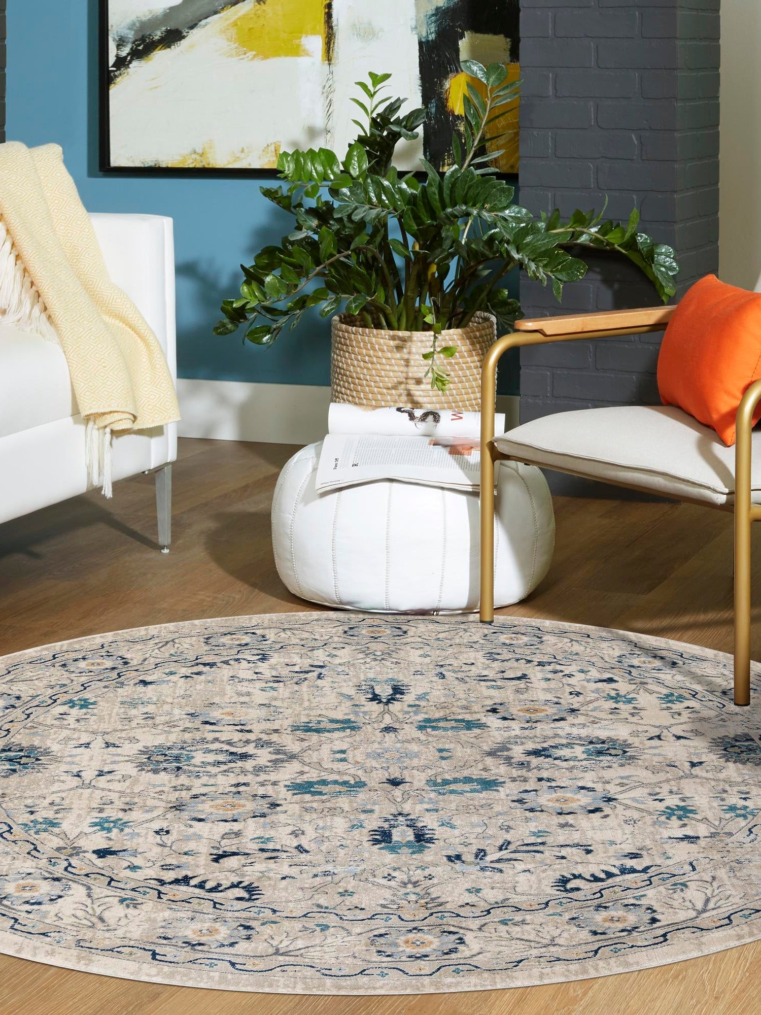 Beige 5' 3 x 5' 3 Oslo Round Area Rug 100% Polypropylene Traditional Classic Vintage Distressed Carpet for Indoor Home Decor for Sale at Rug Engine