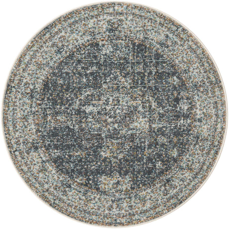 Fume Gray 3' x 3' Baracoa Round Area Rug 100% Polypropylene Distressed Vintage Living Dining Room Office Traditional Carpet for Sale at Rug Engine