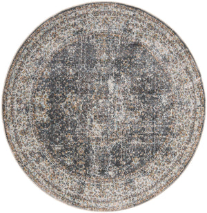 Fume Gray 4' x 4' Baracoa Round Area Rug 100% Polypropylene Distressed Vintage Living Dining Room Office Traditional Carpet for Sale at Rug Engine