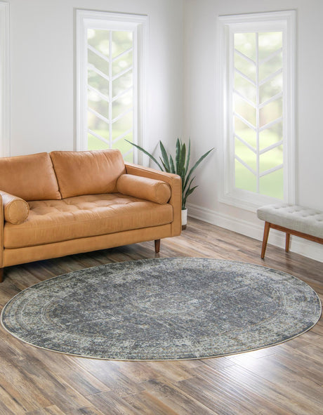 Fume Gray 4' 3 x 6' 1 Baracoa Oval Area Rug 100% Polypropylene Distressed Vintage Living Dining Room Office Traditional Carpet for Sale at Rug Engine