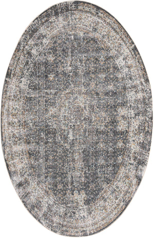Fume Gray 5' x 8' Baracoa Oval Area Rug 100% Polypropylene Distressed Vintage Living Dining Room Office Traditional Carpet for Sale at Rug Engine