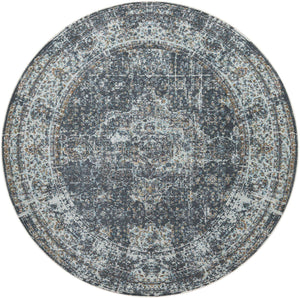 Fume Gray 6' 1 x 6' 1 Baracoa Round Area Rug 100% Polypropylene Distressed Vintage Living Dining Room Office Traditional Carpet for Sale at Rug Engine