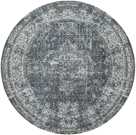 Fume Gray 6' 1 x 6' 1 Baracoa Round Area Rug 100% Polypropylene Distressed Vintage Living Dining Room Office Traditional Carpet for Sale at Rug Engine