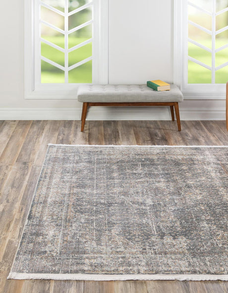 Fume Gray 8' x 8' Baracoa Square Area Rug 100% Polypropylene Distressed Vintage Living Dining Room Office Traditional Carpet for Sale at Rug Engine