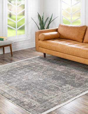 Fume Gray 5' 5 x 5' 5 Baracoa Square Area Rug 100% Polypropylene Distressed Vintage Living Dining Room Office Traditional Carpet for Sale at Rug Engine