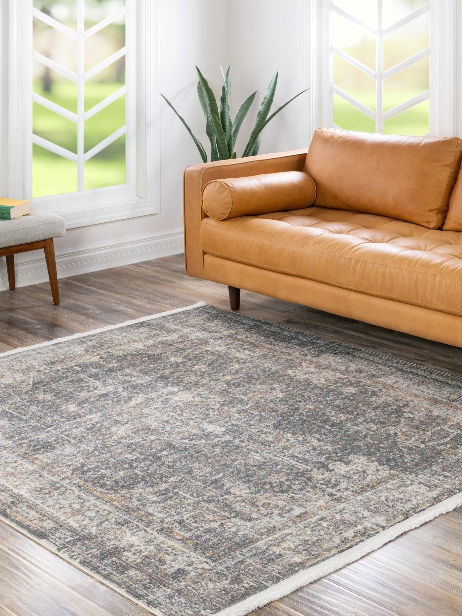 Fume Gray 6' x 6' Baracoa Square Area Rug 100% Polypropylene Distressed Vintage Living Dining Room Office Traditional Carpet for Sale at Rug Engine