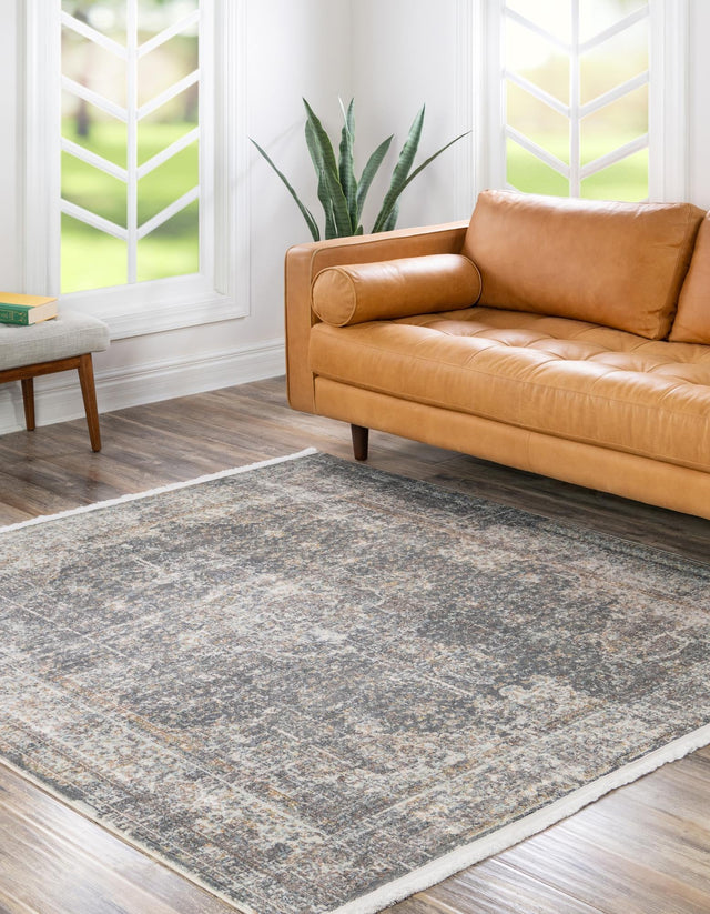 Fume Gray 8' x 8' Baracoa Square Area Rug 100% Polypropylene Distressed Vintage Living Dining Room Office Traditional Carpet for Sale at Rug Engine