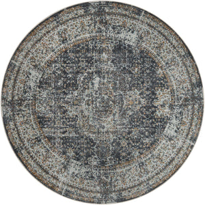 Fume Gray 7' x 7' Baracoa Round Area Rug 100% Polypropylene Distressed Vintage Living Dining Room Office Traditional Carpet for Sale at Rug Engine