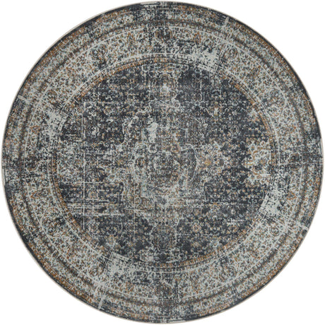 Fume Gray 7' x 7' Baracoa Round Area Rug 100% Polypropylene Distressed Vintage Living Dining Room Office Traditional Carpet for Sale at Rug Engine