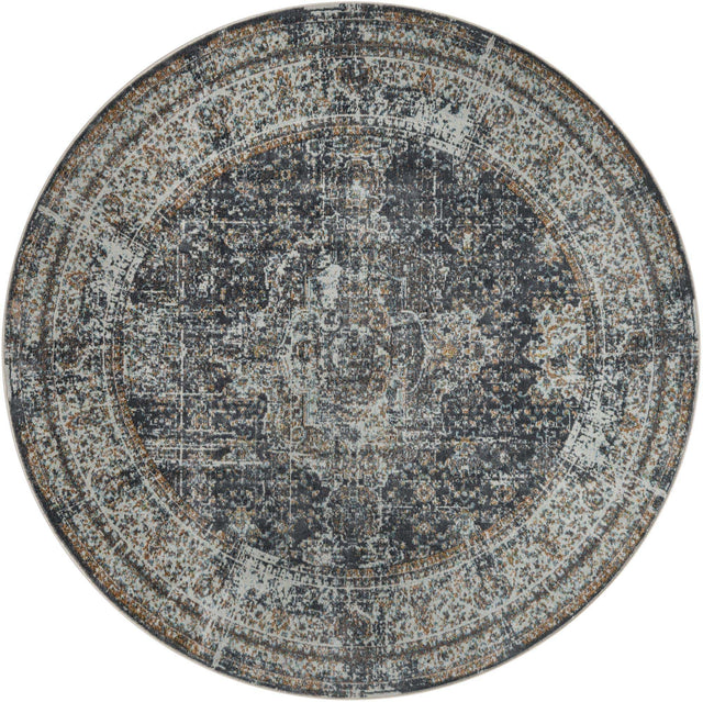 Fume Gray 7' x 7' Baracoa Round Area Rug 100% Polypropylene Distressed Vintage Living Dining Room Office Traditional Carpet for Sale at Rug Engine