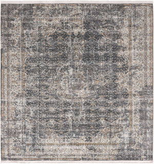 Fume Gray 8' x 8' Baracoa Square Area Rug 100% Polypropylene Distressed Vintage Living Dining Room Office Traditional Carpet for Sale at Rug Engine