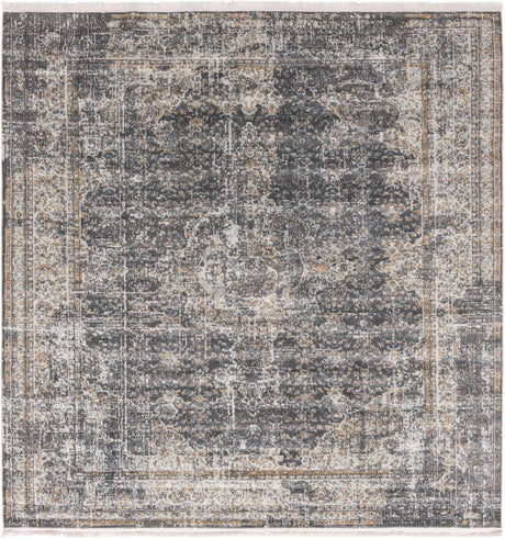 Fume Gray 8' x 8' Baracoa Square Area Rug 100% Polypropylene Distressed Vintage Living Dining Room Office Traditional Carpet for Sale at Rug Engine