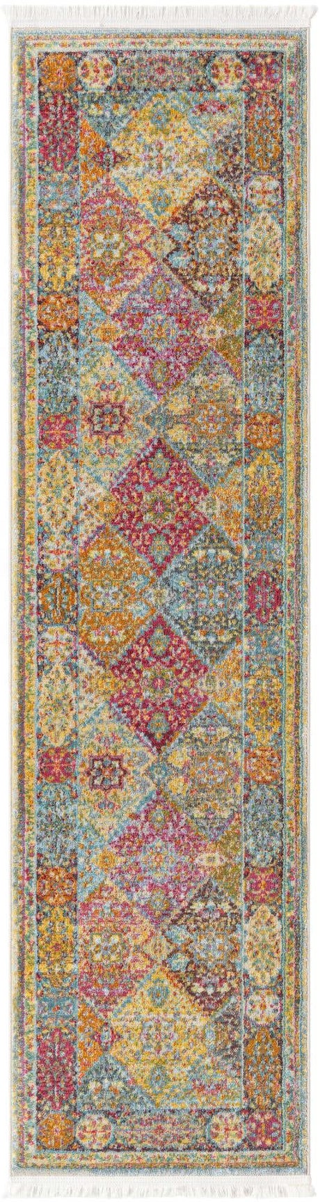 Multicolor 2' x 8' Baracoa Runner Area Rug 100% Polypropylene Distressed Vintage Living Dining Room Office Traditional Carpet for Sale at Rug Engine