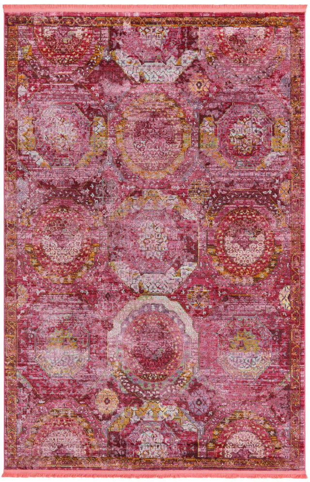 Pink 6' x 9' Baracoa Rectangle Area Rug 100% Polypropylene Distressed Vintage Living Dining Room Office Traditional Carpet for Sale at Rug Engine